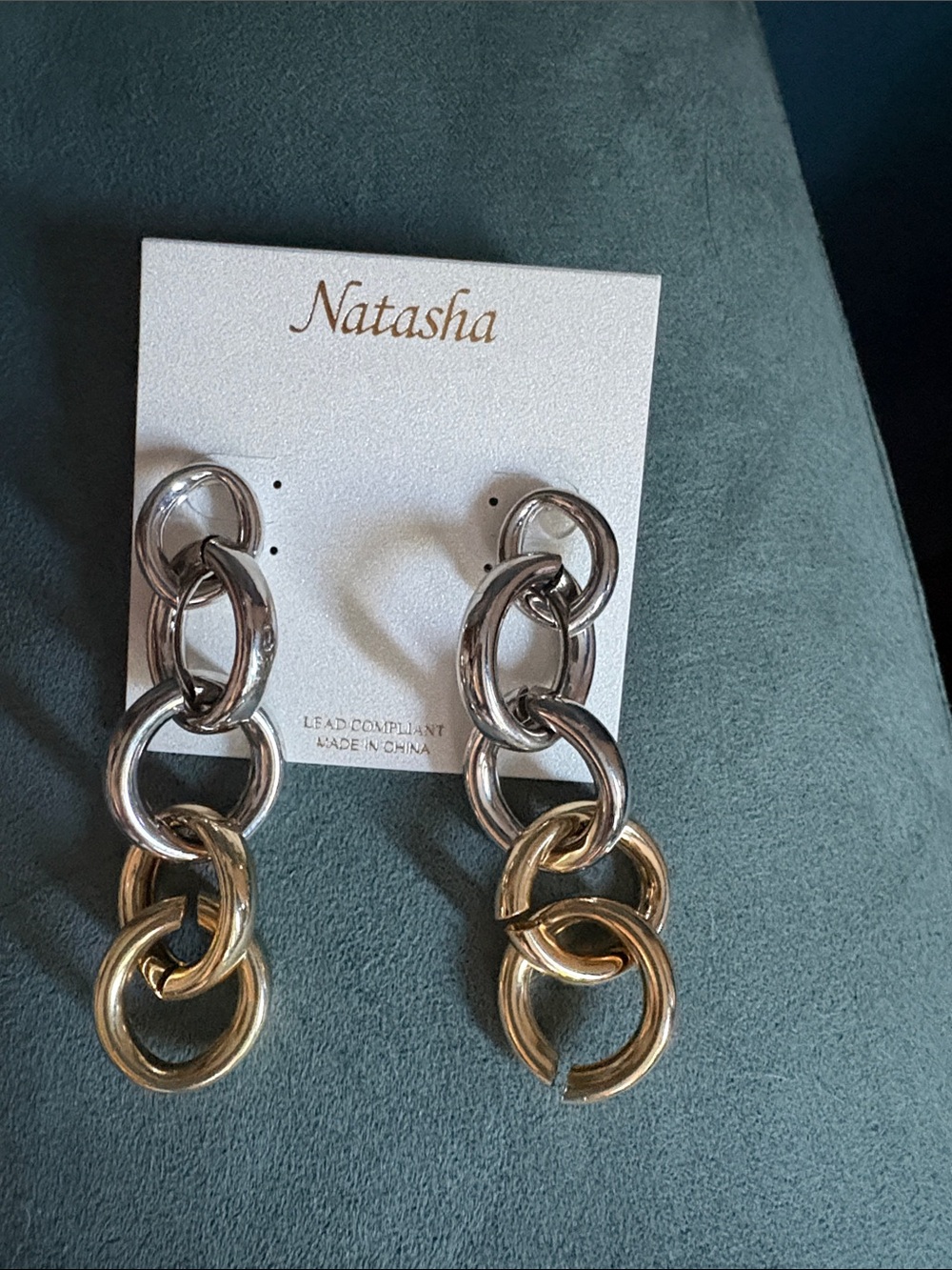 Natasha Couture Silver and Gold Linked Chain Drop Earrings